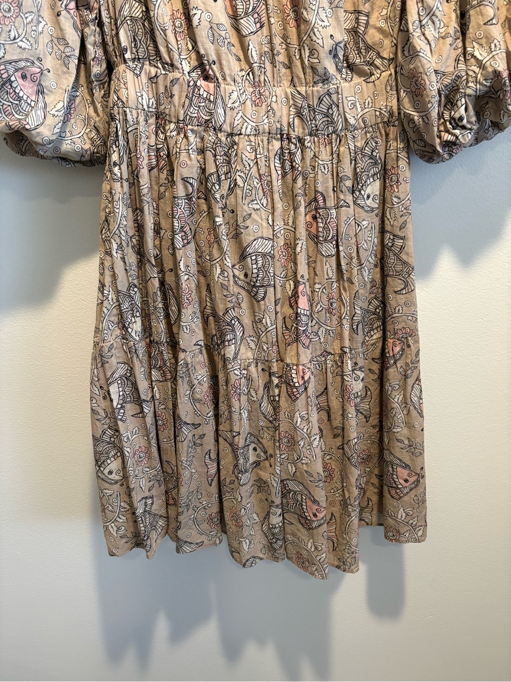 Anthropologie || Let Me Be Celeste Mini Dress Block Print Fish Cream XS - Picture 4 of 11